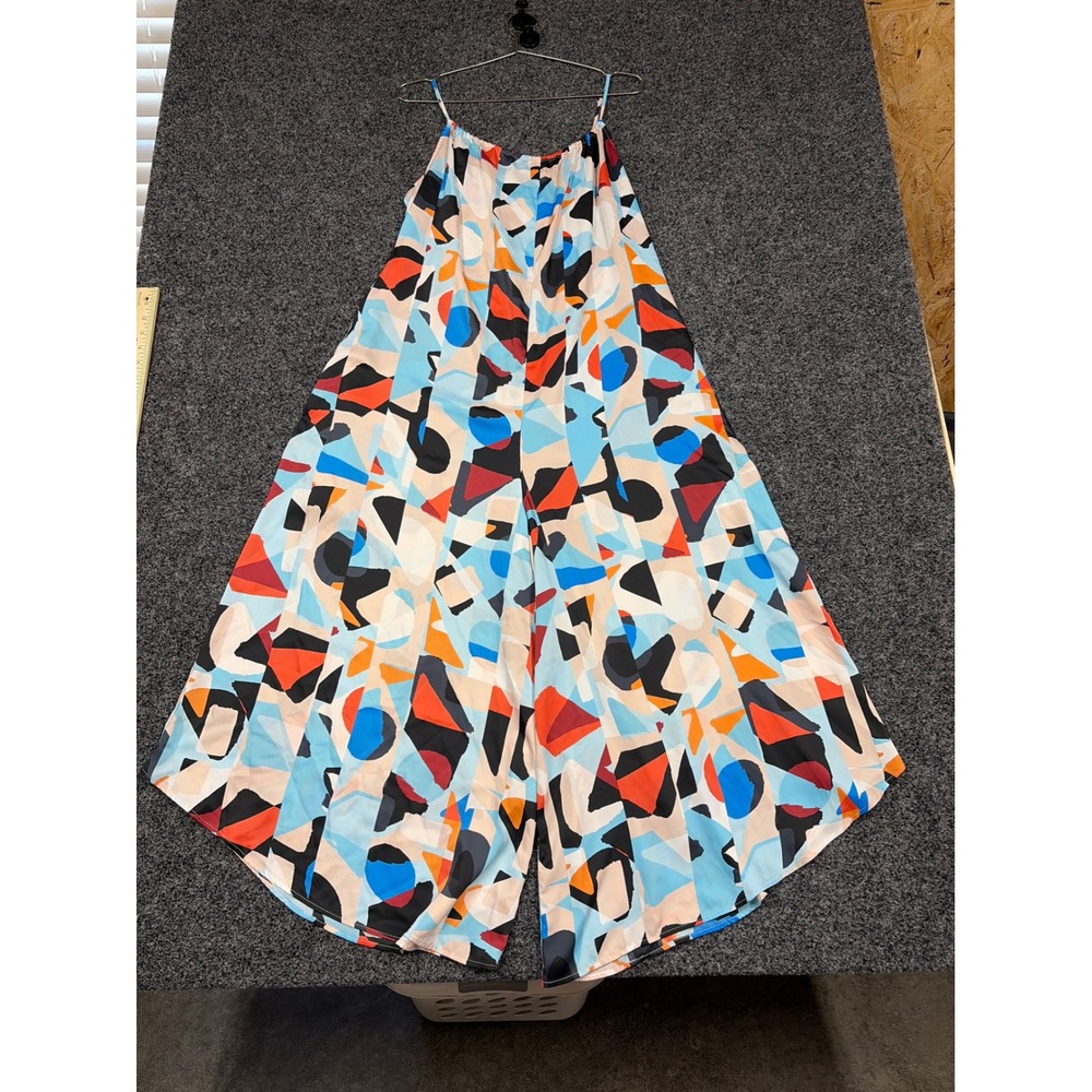 Anthropologie Jumpsuit Womens M Multi Color Geometric Wide Leg Abstract Boho